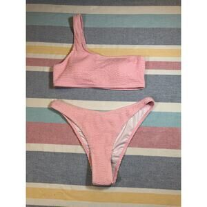 NWOT Flirty Pink One Shoulder Bikini Set | Smocked High Cut Swimwear – Sz Large